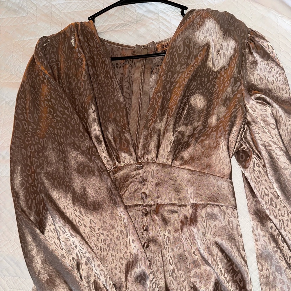 Rose gold satin, cheetah print dress